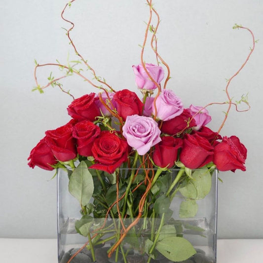 24 roses in Modern vase