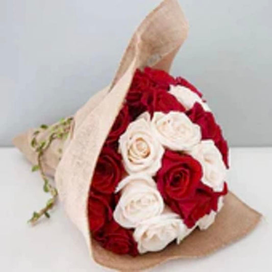 Dozen Red White roses bouquet