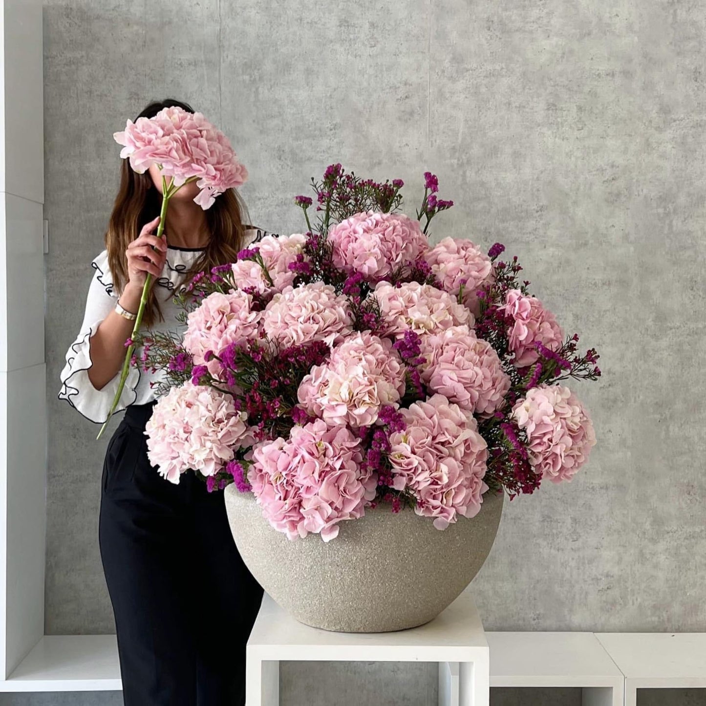 Pink hydrangea, large arrangement