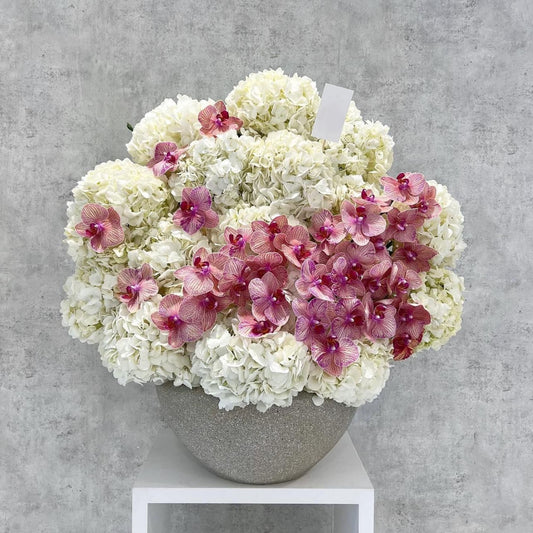 Pink hydrangeas large arrangement